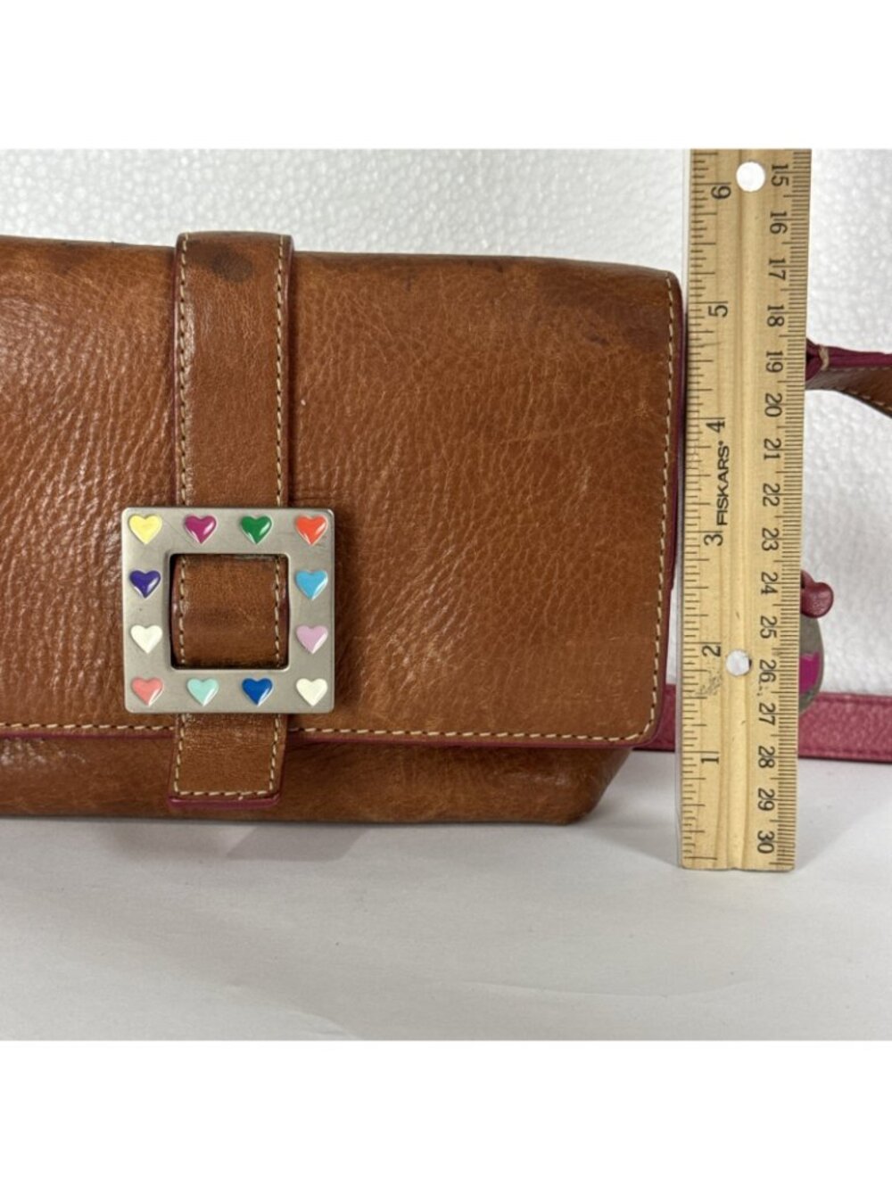 Dooney & Bourke Leather Brown Pink Heart Buckle Mini Shoulder Crossbody Bag Y2K - Picture 11 of 16